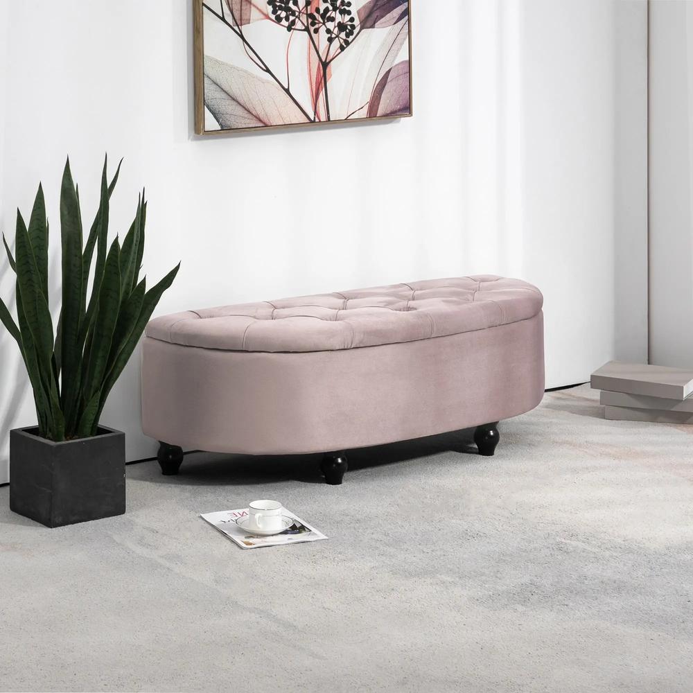 HOMCOM Semi-Circle Ottoman Storage Bench, Bed End Bench, Tufted Upholstered Window Seat Footrest Stool with Rubberwood Legs for Bedroom & Entryway, 120 x 46 x 42 cm Additional View 10