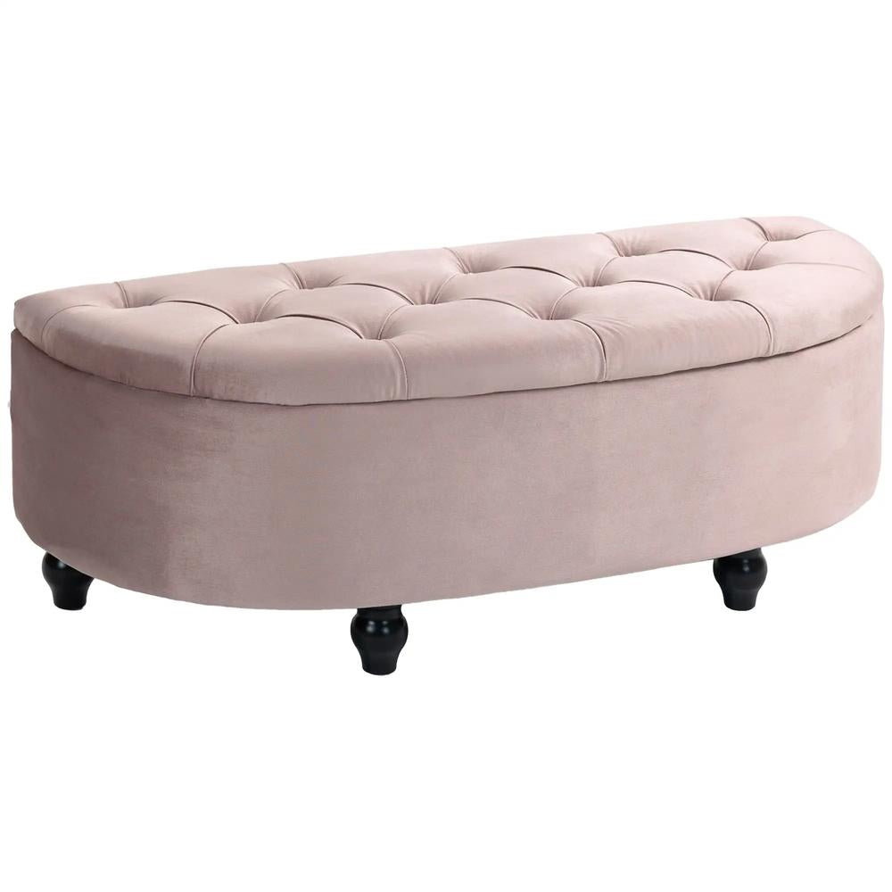 HOMCOM Semi-Circle Ottoman Storage Bench, Bed End Bench, Tufted Upholstered Window Seat Footrest Stool with Rubberwood Legs for Bedroom & Entryway, 120 x 46 x 42 cm