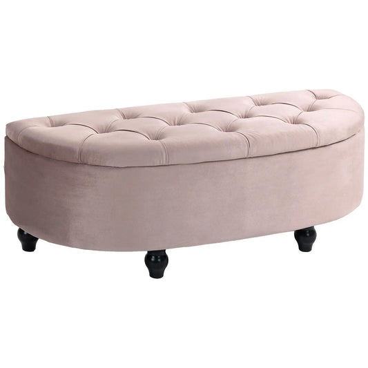 HOMCOM Semi-Circle Ottoman Storage Bench, Bed End Bench, Tufted Upholstered Window Seat Footrest Stool with Rubberwood Legs for Bedroom & Entryway, 120 x 46 x 42 cm