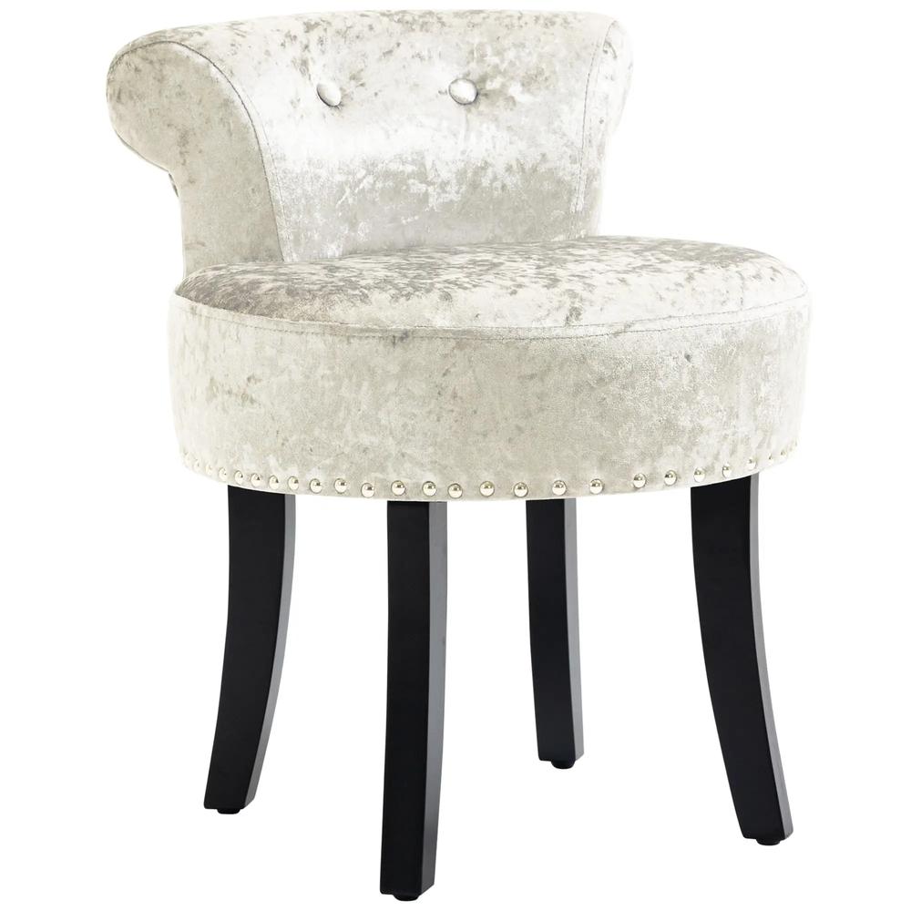 HOMCOM Dressing Table Stool with Rubber Wood Legs, Ice Velvet Vanity Stool for Living Room Bedroom Additional View 11