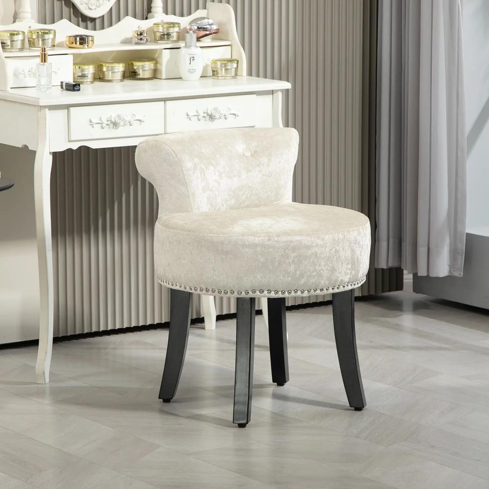 HOMCOM Dressing Table Stool with Rubber Wood Legs, Ice Velvet Vanity Stool for Living Room Bedroom Additional View 12