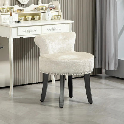 HOMCOM Dressing Table Stool with Rubber Wood Legs, Ice Velvet Vanity Stool for Living Room Bedroom Additional View 12