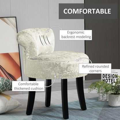 HOMCOM Dressing Table Stool with Rubber Wood Legs, Ice Velvet Vanity Stool for Living Room Bedroom Additional View 14