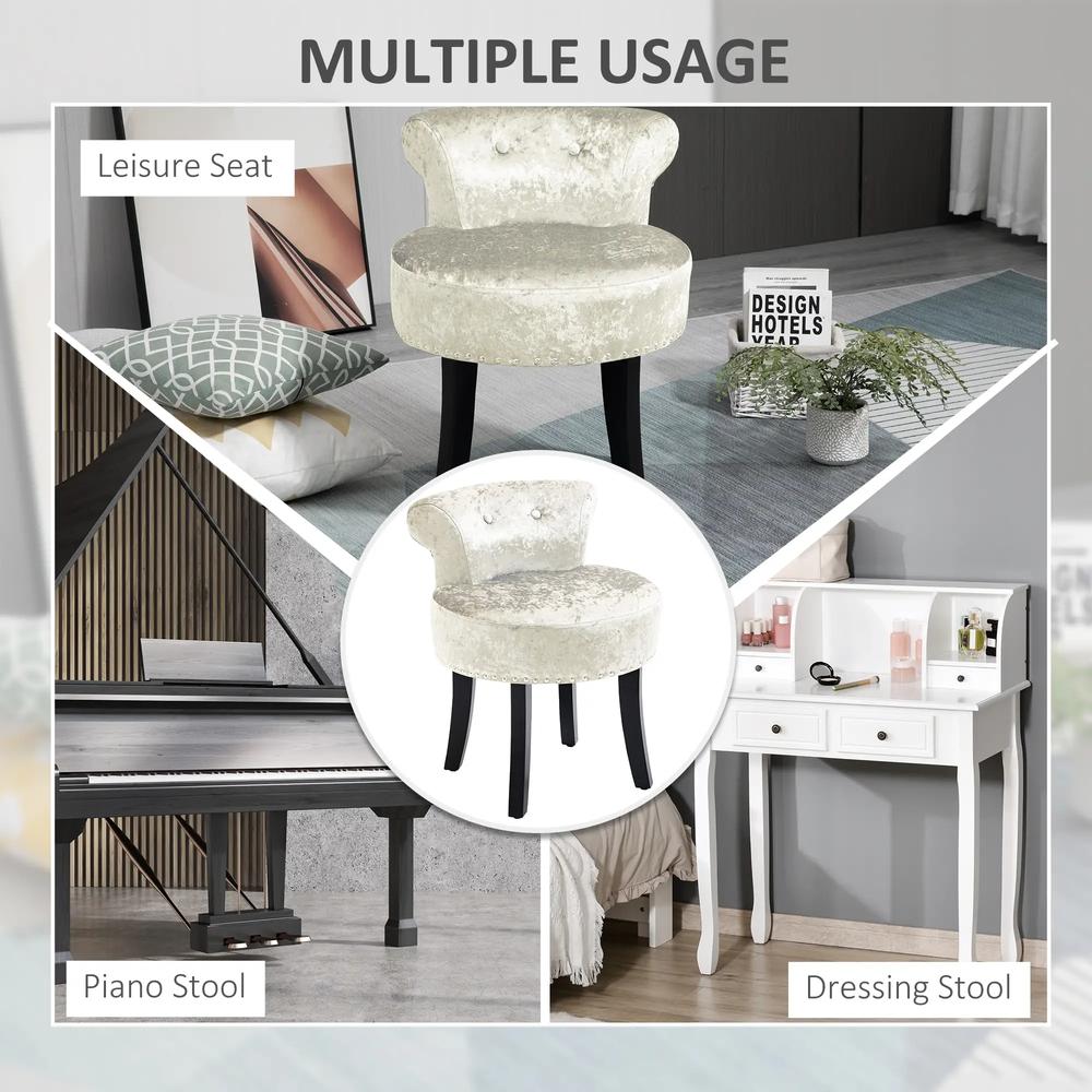 HOMCOM Dressing Table Stool with Rubber Wood Legs, Ice Velvet Vanity Stool for Living Room Bedroom Additional View 16