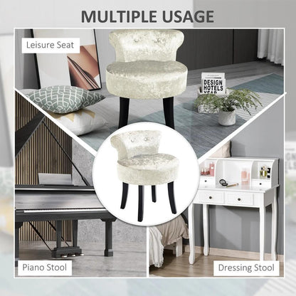 HOMCOM Dressing Table Stool with Rubber Wood Legs, Ice Velvet Vanity Stool for Living Room Bedroom Additional View 16