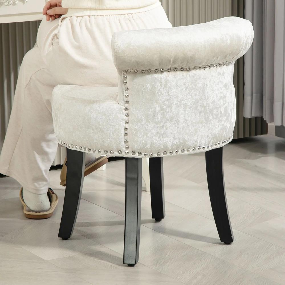 HOMCOM Dressing Table Stool with Rubber Wood Legs, Ice Velvet Vanity Stool for Living Room Bedroom Additional View 17