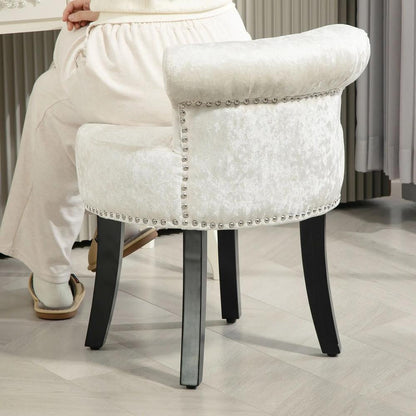 HOMCOM Dressing Table Stool with Rubber Wood Legs, Ice Velvet Vanity Stool for Living Room Bedroom Additional View 17