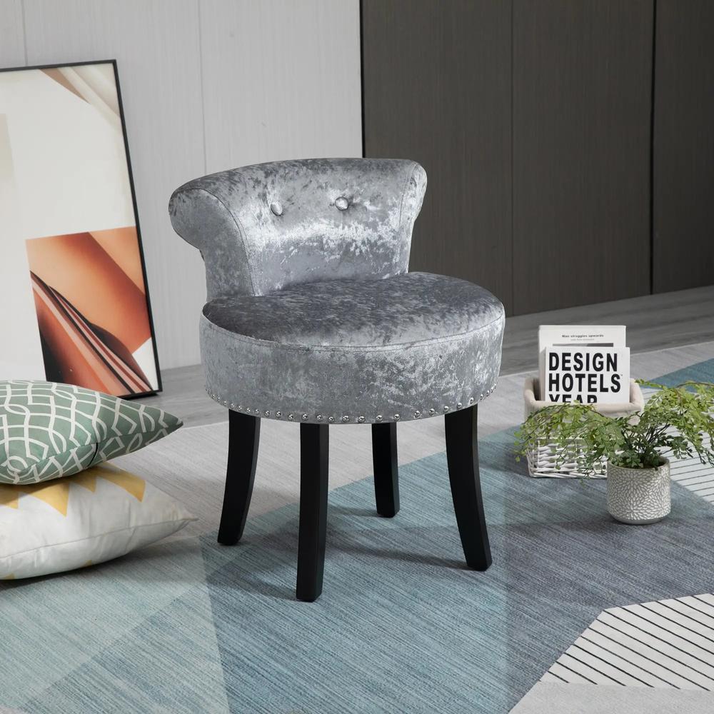 HOMCOM Dressing Table Stool with Rubber Wood Legs, Ice Velvet Vanity Stool for Living Room Bedroom Additional View 2