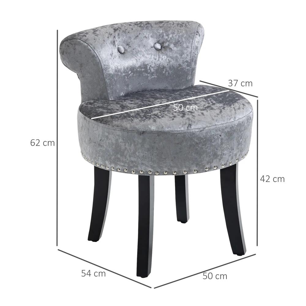 HOMCOM Dressing Table Stool with Rubber Wood Legs, Ice Velvet Vanity Stool for Living Room Bedroom Additional View 3