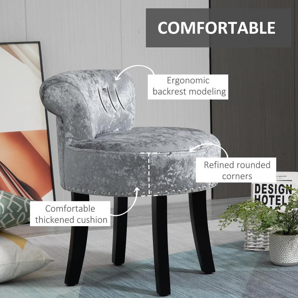HOMCOM Dressing Table Stool with Rubber Wood Legs, Ice Velvet Vanity Stool for Living Room Bedroom Additional View 4