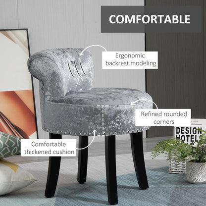 HOMCOM Dressing Table Stool with Rubber Wood Legs, Ice Velvet Vanity Stool for Living Room Bedroom Additional View 4
