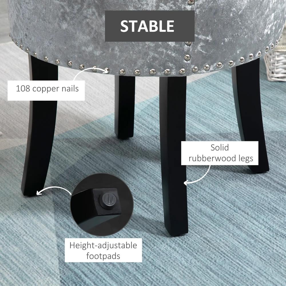 HOMCOM Dressing Table Stool with Rubber Wood Legs, Ice Velvet Vanity Stool for Living Room Bedroom Additional View 5