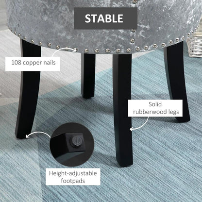 HOMCOM Dressing Table Stool with Rubber Wood Legs, Ice Velvet Vanity Stool for Living Room Bedroom Additional View 5