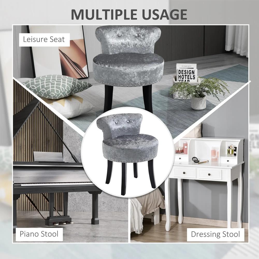 HOMCOM Dressing Table Stool with Rubber Wood Legs, Ice Velvet Vanity Stool for Living Room Bedroom Additional View 6
