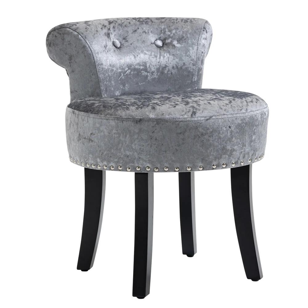 HOMCOM Dressing Table Stool with Rubber Wood Legs, Ice Velvet Vanity Stool for Living Room Bedroom Additional View 10