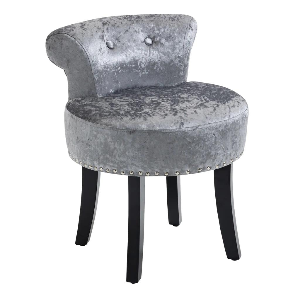 HOMCOM Dressing Table Stool with Rubber Wood Legs, Ice Velvet Vanity Stool for Living Room Bedroom