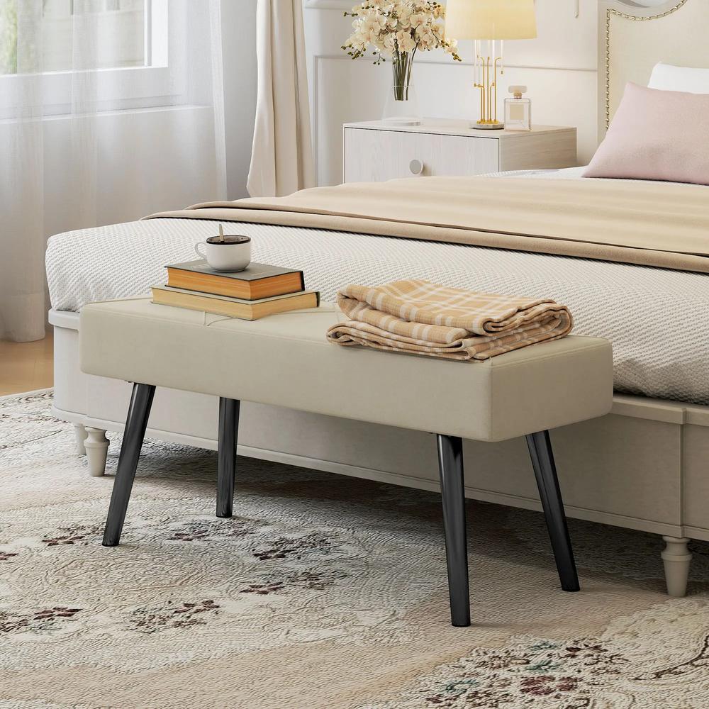 HOMCOM Upholstered Hallway Bench, End of Bed Bench with X-Shape Design and Steel Legs, Cream Additional View 13