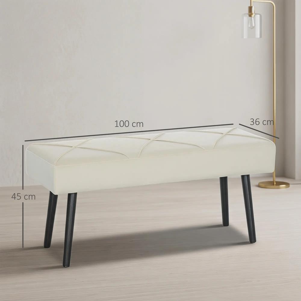 HOMCOM Upholstered Hallway Bench, End of Bed Bench with X-Shape Design and Steel Legs, Cream Additional View 3