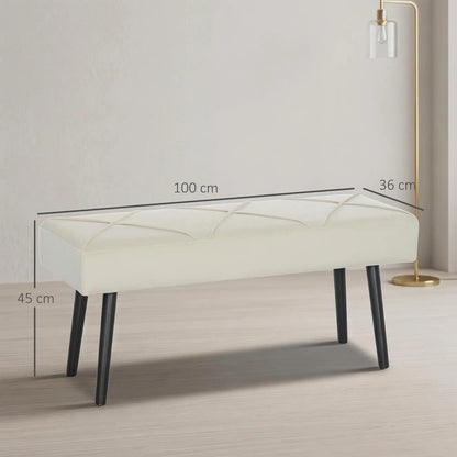 HOMCOM Upholstered Hallway Bench, End of Bed Bench with X-Shape Design and Steel Legs, Cream Additional View 3
