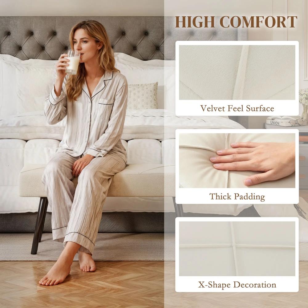 HOMCOM Upholstered Hallway Bench, End of Bed Bench with X-Shape Design and Steel Legs, Cream Additional View 4