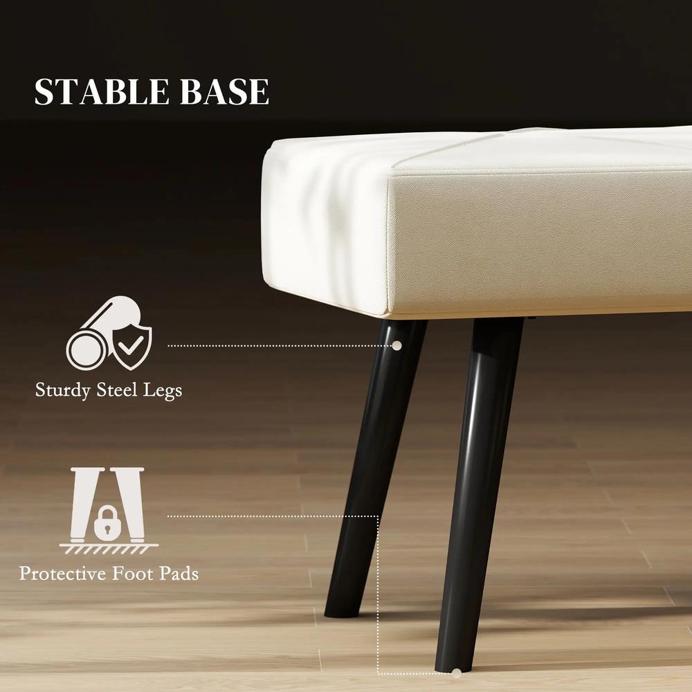HOMCOM Upholstered Hallway Bench, End of Bed Bench with X-Shape Design and Steel Legs, Cream Additional View 5