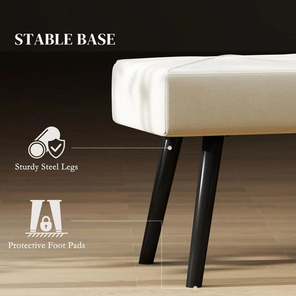 HOMCOM Upholstered Hallway Bench, End of Bed Bench with X-Shape Design and Steel Legs, Cream Additional View 5