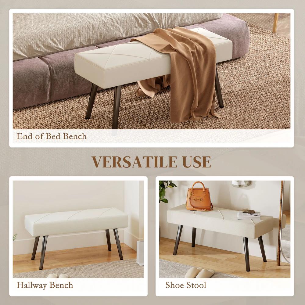 HOMCOM Upholstered Hallway Bench, End of Bed Bench with X-Shape Design and Steel Legs, Cream Additional View 6