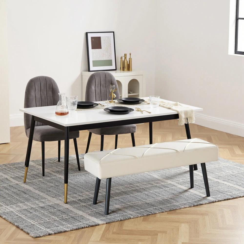 HOMCOM Upholstered Hallway Bench, End of Bed Bench with X-Shape Design and Steel Legs, Cream Additional View 7