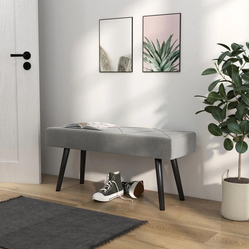 HOMCOM End of Bed Bench with X-Shape Design and Steel Legs, Upholstered Hallway Bench for Bedroom Additional View 32