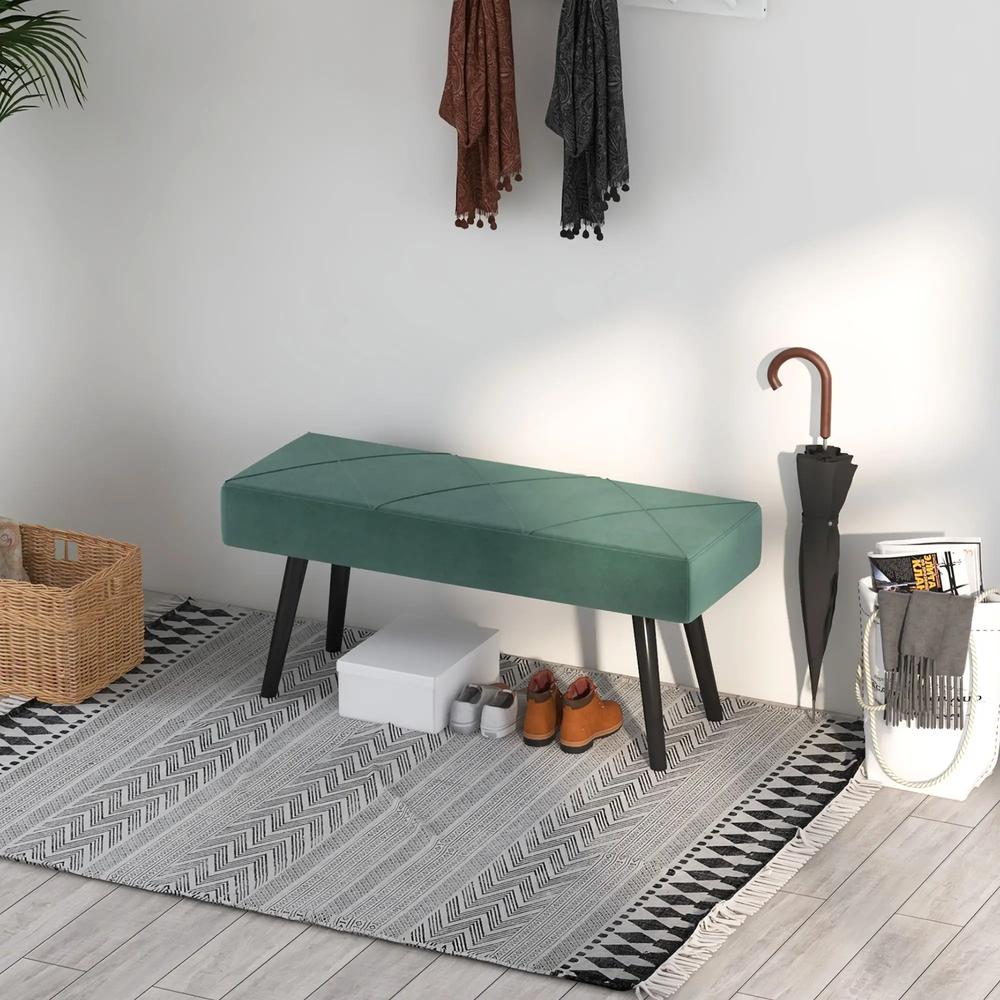 HOMCOM End of Bed Bench with X-Shape Design and Steel Legs, Upholstered Hallway Bench for Bedroom Additional View 8