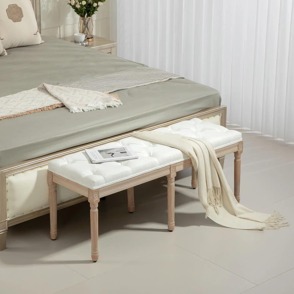 HOMCOM Vintage French Look Bed End Bench - Cream White Additional View 11
