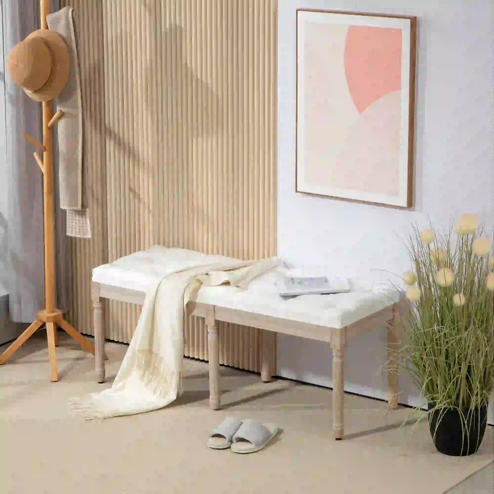 HOMCOM Vintage French Look Bed End Bench - Cream White Additional View 2