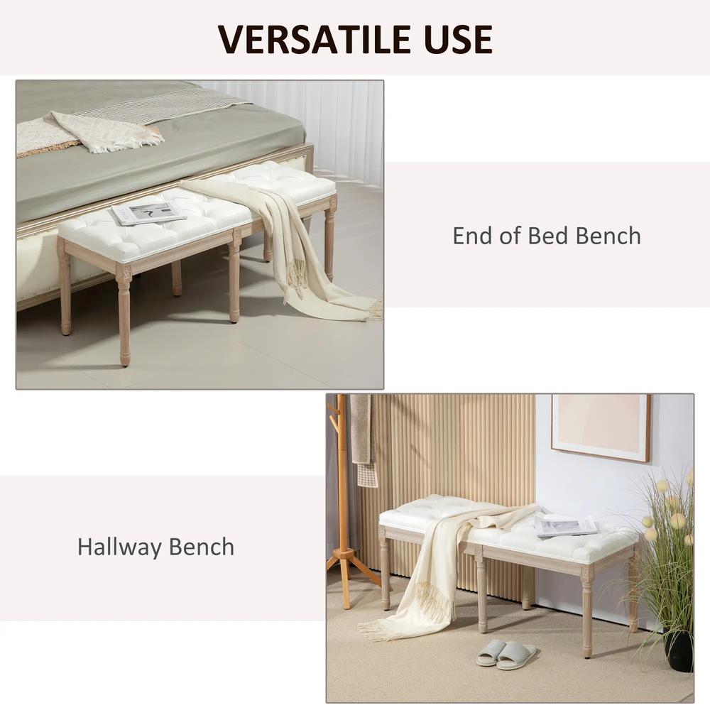 HOMCOM Vintage French Look Bed End Bench - Cream White Additional View 6