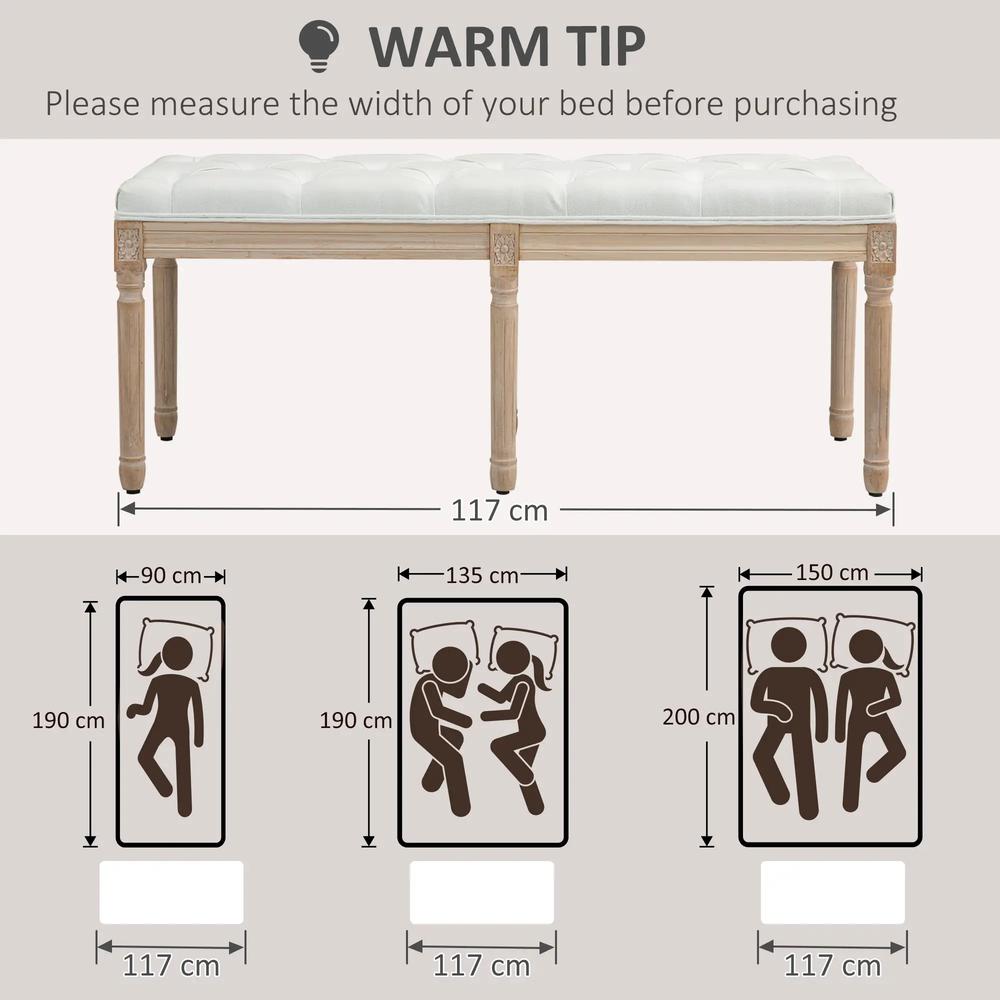 HOMCOM Vintage French Look Bed End Bench - Cream White Additional View 7
