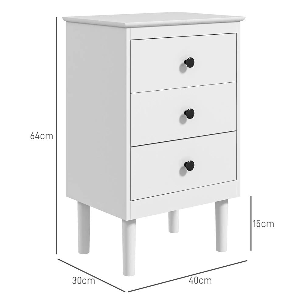 HOMCOM Set of Two Three-Drawer Bedside Tables - White Additional View 3