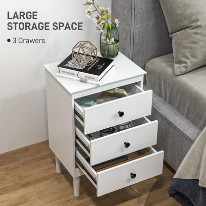 HOMCOM Set of Two Three-Drawer Bedside Tables - White Additional View 4