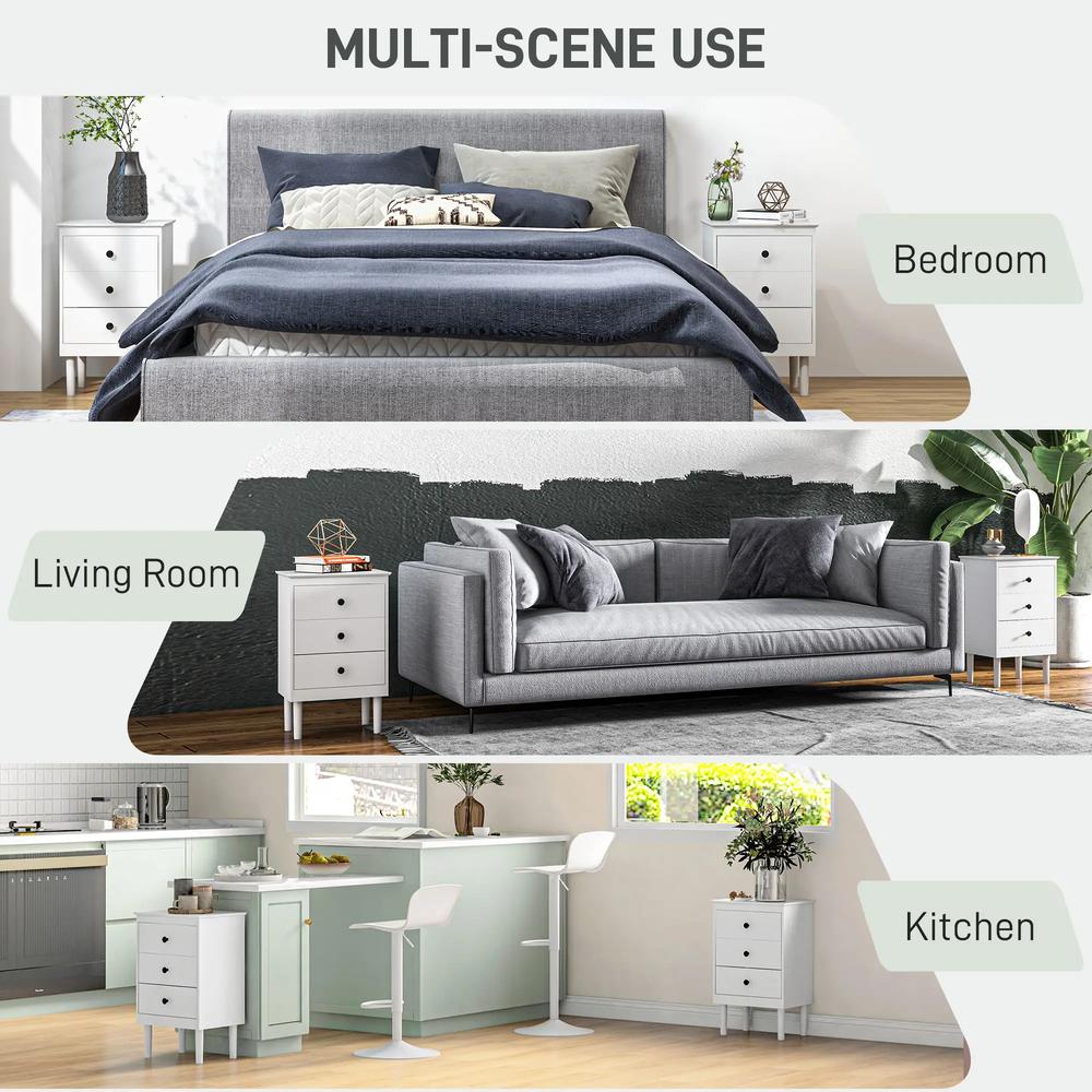 HOMCOM Set of Two Three-Drawer Bedside Tables - White Additional View 6