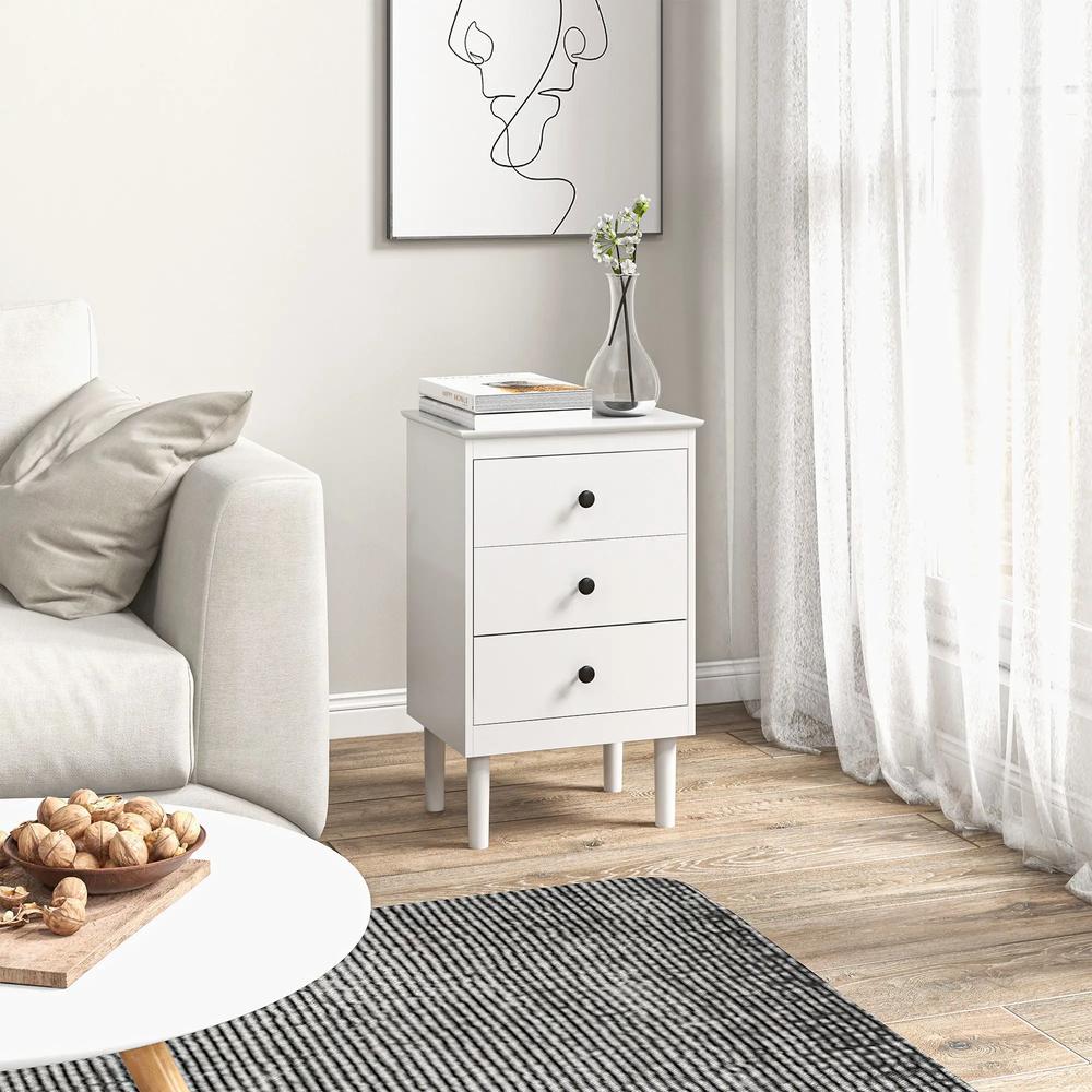 HOMCOM Set of Two Three-Drawer Bedside Tables - White Additional View 8