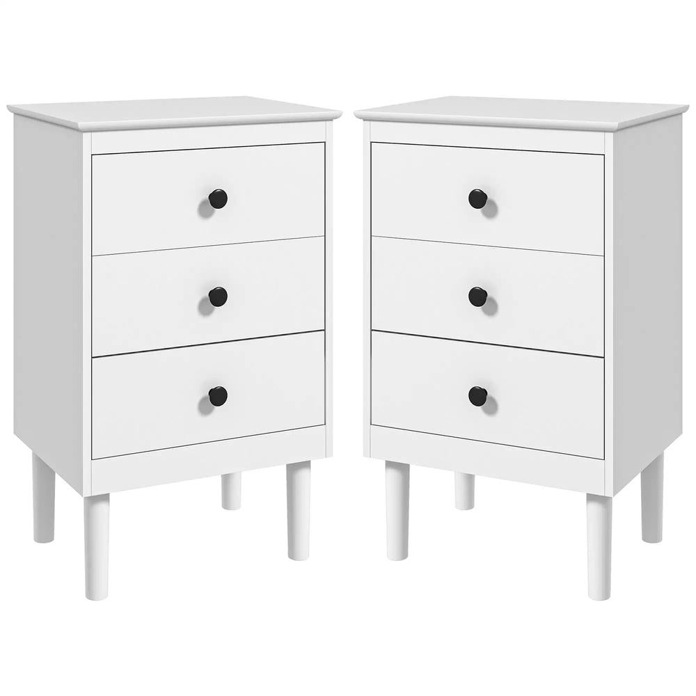 HOMCOM Set of Two Three-Drawer Bedside Tables - White