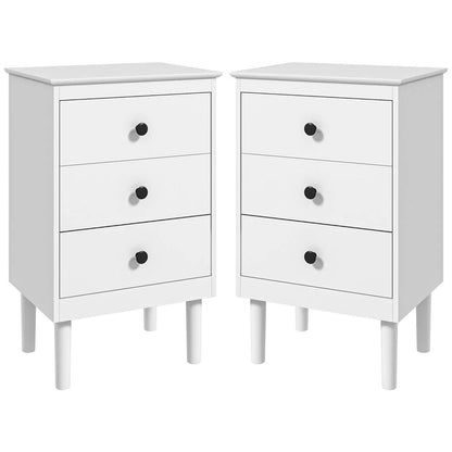HOMCOM Set of Two Three-Drawer Bedside Tables - White