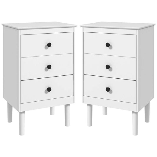 HOMCOM Set of Two Three-Drawer Bedside Tables - White