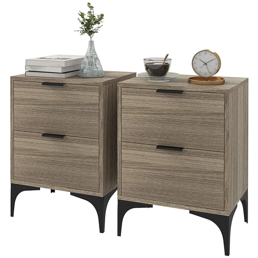 HOMCOM Set of Two Wood Effect Bedside Tables Additional View 11