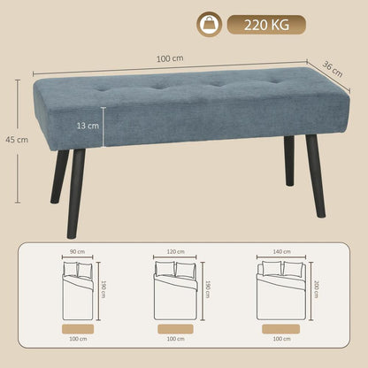 HOMCOM Upholstered Bedroom Entryway Bench, Modern Corduroy Tufted End of Bed Bench with Padded Seat and Steel Legs, Blue Additional View 3