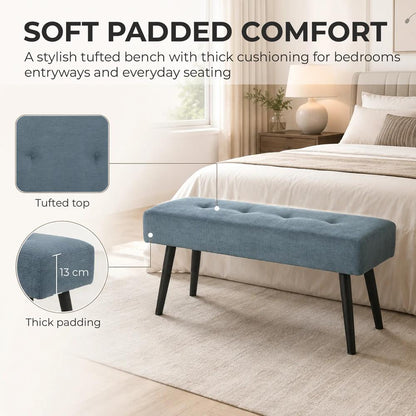 HOMCOM Upholstered Bedroom Entryway Bench, Modern Corduroy Tufted End of Bed Bench with Padded Seat and Steel Legs, Blue Additional View 4