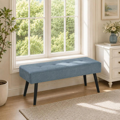 HOMCOM Upholstered Bedroom Entryway Bench, Modern Corduroy Tufted End of Bed Bench with Padded Seat and Steel Legs, Blue Additional View 9