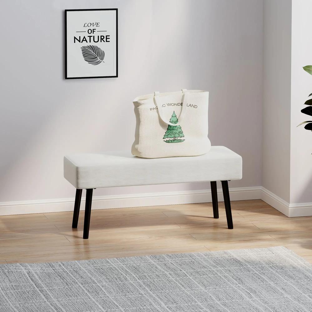 HOMCOM End of Bed Bench, Corduroy Bedroom Bench with Thick Padding and Steel Legs, Tufted Window Seat for Entryway, Living Room Additional View 12