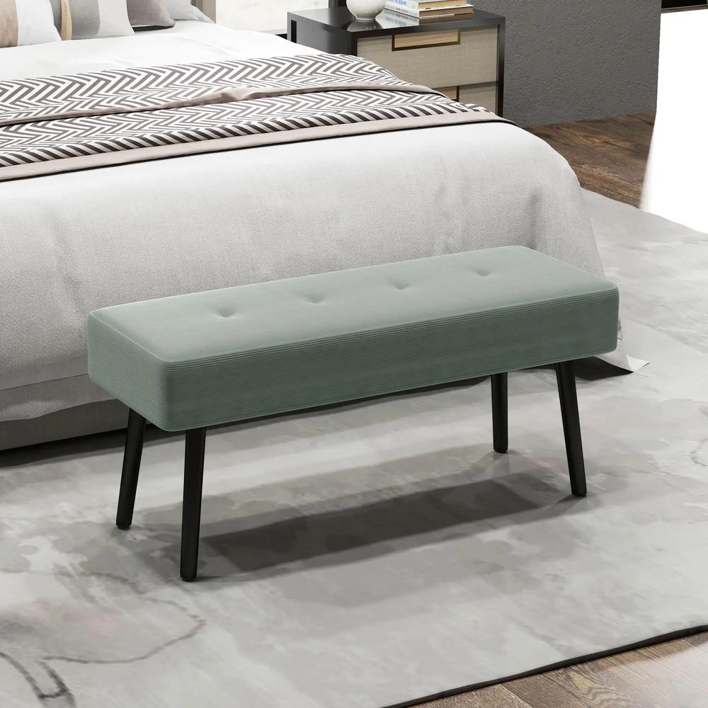 HOMCOM End of Bed Bench, Corduroy Bedroom Bench with Thick Padding and Steel Legs, Tufted Window Seat for Entryway, Living Room Additional View 15