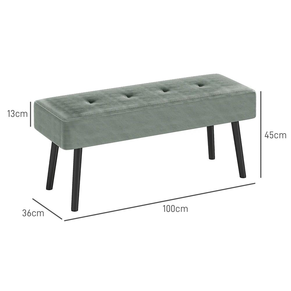 HOMCOM End of Bed Bench, Corduroy Bedroom Bench with Thick Padding and Steel Legs, Tufted Window Seat for Entryway, Living Room Additional View 16