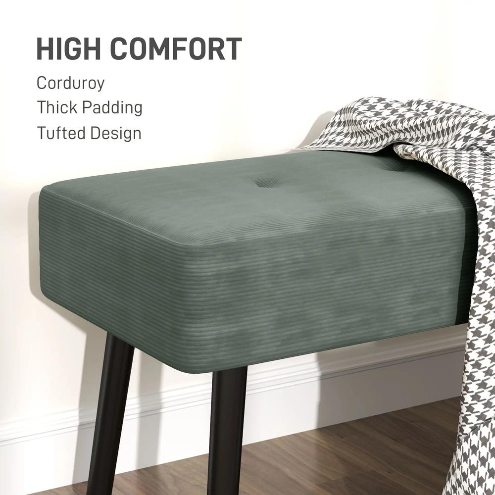 HOMCOM End of Bed Bench, Corduroy Bedroom Bench with Thick Padding and Steel Legs, Tufted Window Seat for Entryway, Living Room Additional View 17