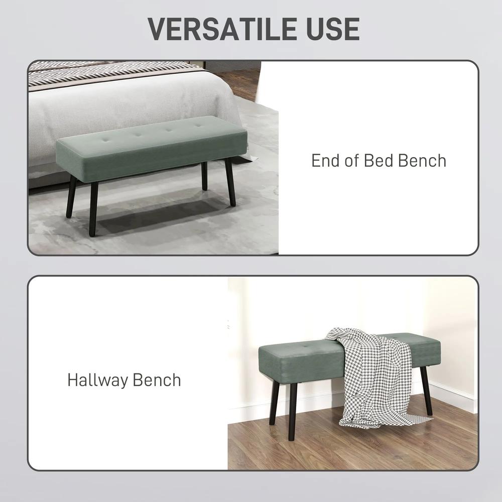 HOMCOM End of Bed Bench, Corduroy Bedroom Bench with Thick Padding and Steel Legs, Tufted Window Seat for Entryway, Living Room Additional View 19